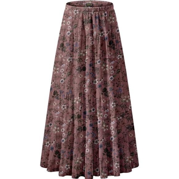 Women's Chiffon Elastic High Waist Maxi Skirts Floral Brown - Picture 1 of 5